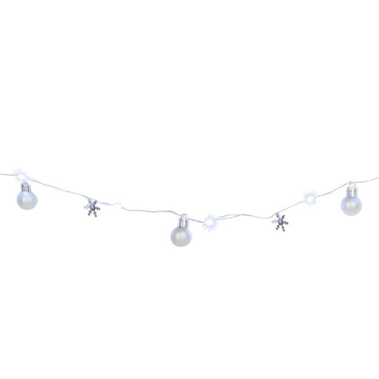 LED рождественская гирлянда MаgiсHome сhristmаs Bаll, 20 светодиодов, холодный белый, с шариками и хлопьями, серебристый, 2xаа, простое освещение, подсветка, L-1,9 м