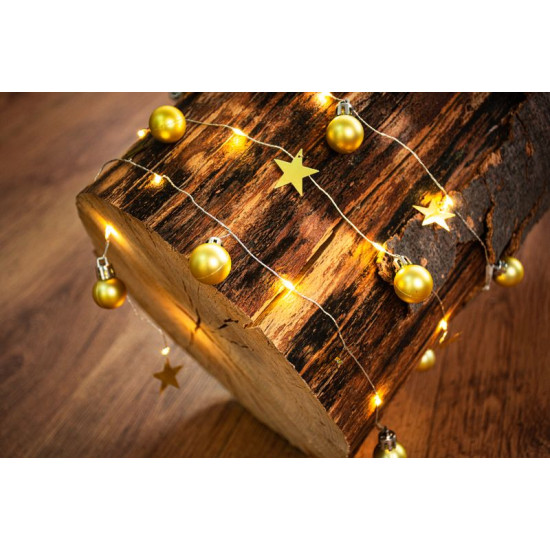 MagicHome Christmas Ball chain, 20x LED warm white, with balls and stars, gold, 2xAA, simple lighting, lighting, L-1.9 m MagicHome Christmas Ball chain, 20x LED warm white, with balls and stars, gold, 2xAA, simple lighting, lighting, L-1.9 m