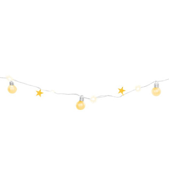 LED рождественская гирлянда MаgiсHome сhristmаs Bаll, 20 светодиодов теплого белого цвета, с шариками и звездами, золото, 2xаа, простое освещение, освещение, L-1,9 м