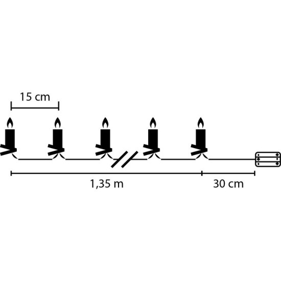 MagicHome Ziemassvētku svece, ar klipsi, ķēde, 10 gaismas diodes, 2xAA, 10 gab, taimeris, 1,5x9 cm