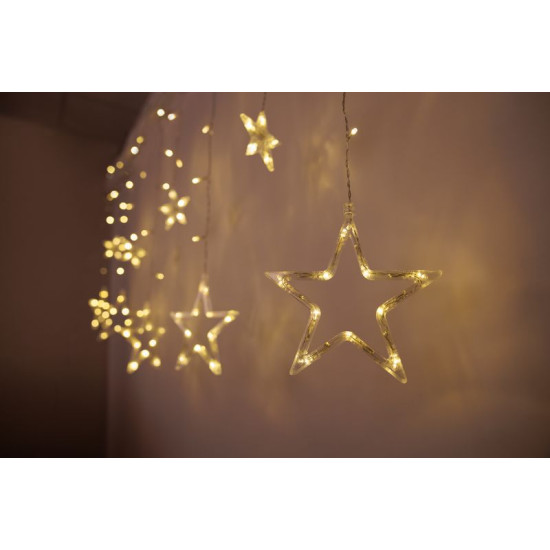 MagicHome Ziemassvētku aizkaru ķēde, 138x LED silti balta, ar zvaigznēm, 230V, 8 funkcijas, apgaismojums, L-220x60/90 cm