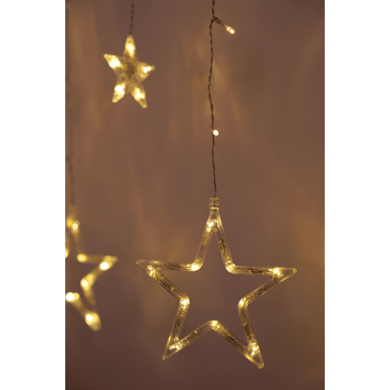 MagicHome Ziemassvētku aizkaru ķēde, 138x LED silti balta, ar zvaigznēm, 230V, 8 funkcijas, apgaismojums, L-220x60/90 cm