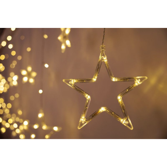 MagicHome Ziemassvētku aizkaru ķēde, 138x LED silti balta, ar zvaigznēm, 230V, 8 funkcijas, apgaismojums, L-220x60/90 cm