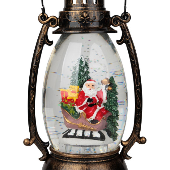 Фонарь MagicHome Christmas Retro, светодиодный, с Дедом Морозом, с блестками, черный, 3хАА, пластик, 13х11х24/35 см