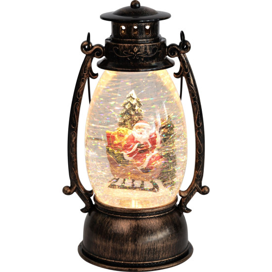 Фонарь MagicHome Christmas Retro, светодиодный, с Дедом Морозом, с блестками, черный, 3хАА, пластик, 13х11х24/35 см