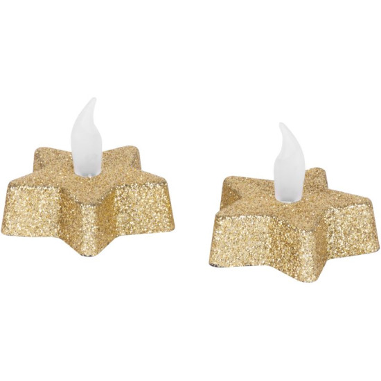 Svece MagicHome Ziemassvētki, Zvaigzne, zelta, silti balta, 5,8x4,8 cm