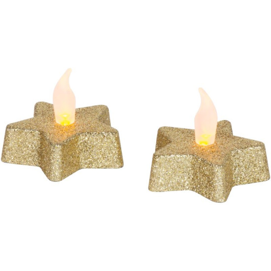 Svece MagicHome Ziemassvētki, Zvaigzne, zelta, silti balta, 5,8x4,8 cm
