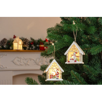 Новогоднее украшение MagicHome, Снеговик в домике, LED, подвесное, 9,2x3x10,4 см