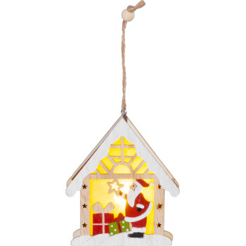 MagicHome Ziemassvētku rotājums, Ziemassvētku vecītis mājā, LED, piekarināms, 9x3x10,4 cm