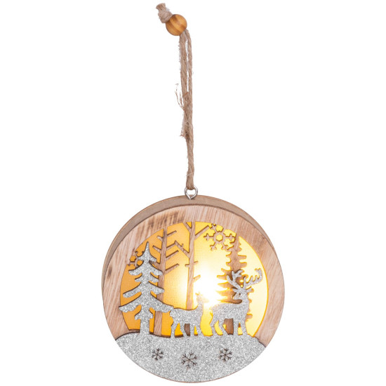 MagicHome Christmas decoration, Deer in a ball, LED, hanging, wooden, MDF, 85x20x85 mm