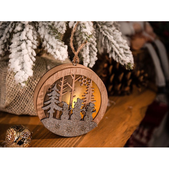 MagicHome Ziemassvētku rotājums, Sniegavīrs bumbiņā, LED, piekarināms, MDF, 8,5x2x8,5 cm MagicHome Ziemassvētku rotājums, Sniegavīrs bumbiņā, LED, piekarināms, MDF, 8,5x2x8,5 cm