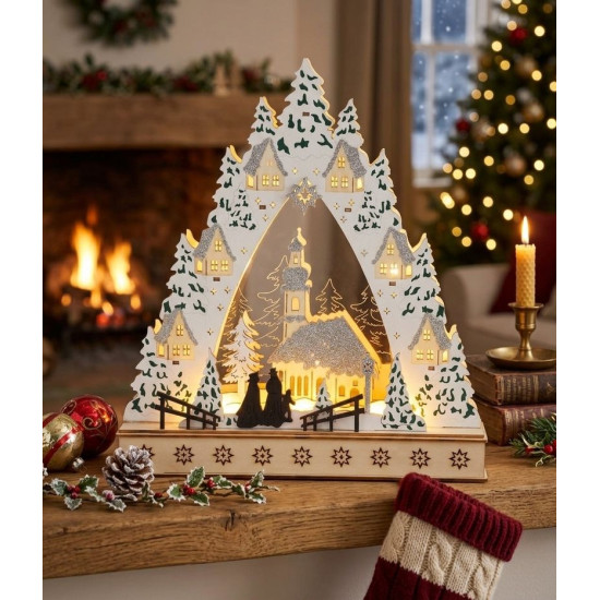 Украшение MagicHome Christmas, Деревня с церковью, LED, МДФ, 30x7x33.5 см, 2x AAA Украшение MagicHome Christmas, Деревня с церковью, LED, МДФ, 30x7x33.5 см, 2x AAA