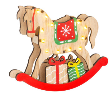 MagicHome Ziemassvētku rotājums, Koka zirgs, 12 LED, silti balts, 25x4x21 cm
