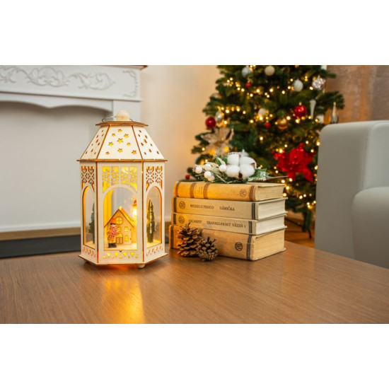 Рождественский фонарь MagicHome, Деревянная деревня, 9x LED, теплый белый, 16,5x14x30 см