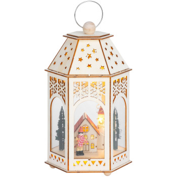Рождественский фонарь MagicHome, Деревянная деревня, 9x LED, теплый белый, 16,5x14x30 см
