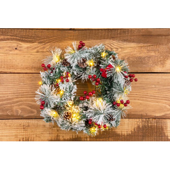 LED рождественский венок MаgiсHome, натуральный, заснеженный, с сосновыми шишками, 20 LED, теплый белый, 3xAA, 8 функций, 30 см LED рождественский венок MаgiсHome, натуральный, заснеженный, с сосновыми шишками, 20 LED, теплый белый, 3xAA, 8 функций, 30 см