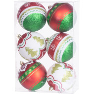 Рождественские шары MаgiсHome, 6 шт, красно-зеленые, с орнаментом, для елки, 8 см