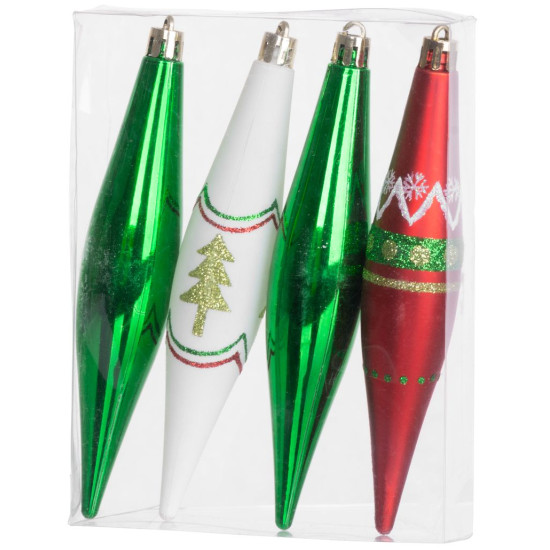 MagicHome Ziemassvētku rotājums, 4 gab, sarkans-zaļš, ar rotājumu, eglītei, 3x15 cm