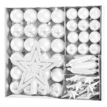 Новогодние шары MagicHome, набор, 50 шт, 4-5 см, белые, звезда, гирлянда, конус, на елку
