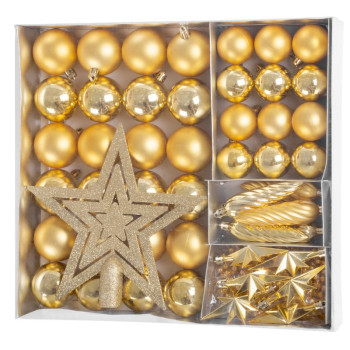 Рождественские шары MаgiсHome, набор, 50 шт ( звезда, шары, шишки, гирлянда), золото, для елки