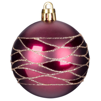 Рождественские шары MаgiсHome, бордовые, матовые, с декором, для елки, 6 см, 9 шт.