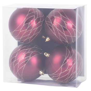 Рождественские шары MаgiсHome, бордовые, матовые, с декором, для елки, 10 см, 4 шт.