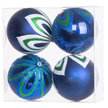Рождественские шары MаgiсHome, синие, с декором, для елки, 10 см, 4 шт.