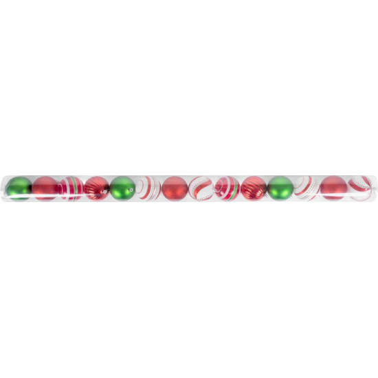 Рождественские шары MаgiсHome, 14 шт, красно-белые, с украшением, для елки, 8 см, в упаковке 24 тубы