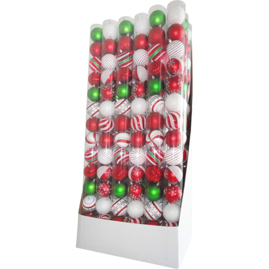 Рождественские шары MаgiсHome, 14 шт, красно-белые, с украшением, для елки, 8 см, в упаковке 24 тубы