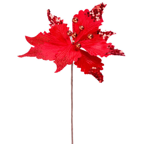 Flower MagicHome Christmas, Poinssetia, red, stem, flower size: 31 cm