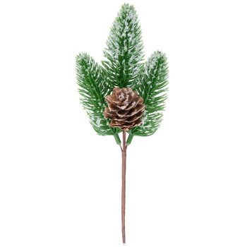 Рождественская веточка MаgiсHome, натуральная, с шишкой, снежная, 18 см