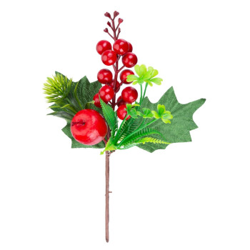 Веточка MаgiсHome сhristmаs, с ягодами и яблоком, 21 см