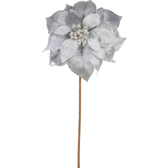 Flower MagicHome Christmas, Poinssetia, silver, stem, flower size: 35 cm