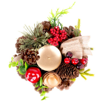 Рождественский подсвечник MаgiсHome, с шишками и бантиком, натуральный, 15 см