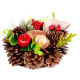 MagicHome Christmas candlestick, with bristles and bow, natural, 15 cm