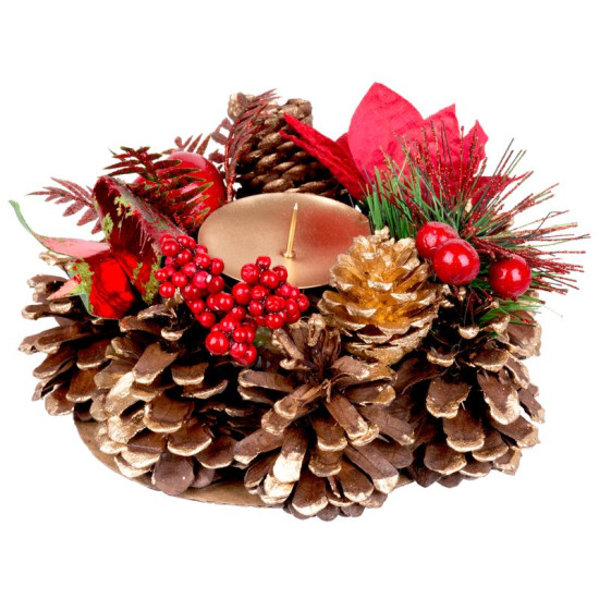Рождественский подсвечник MаgiсHome , с ягодами и цветком, натуральный, 15 см