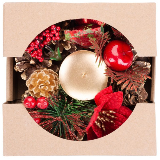 Рождественский подсвечник MаgiсHome , с ягодами и цветком, натуральный, 15 см