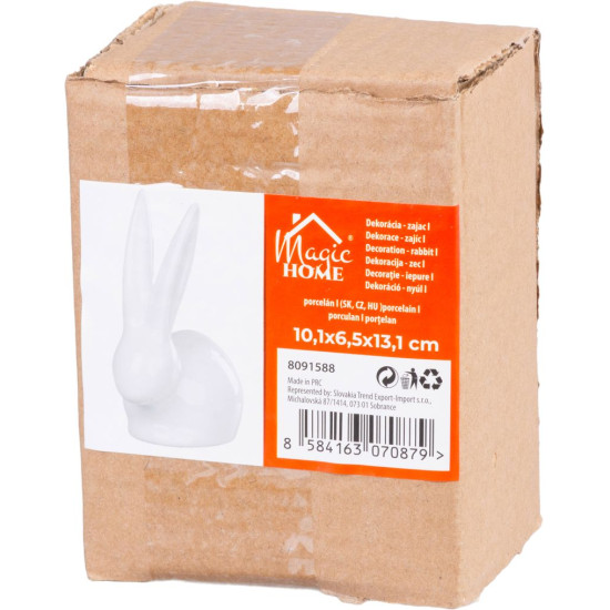 Decoration MagicHome, Rabbit with long ears, easter, white, porcelain, 10,1x6,5x13,1 cm
