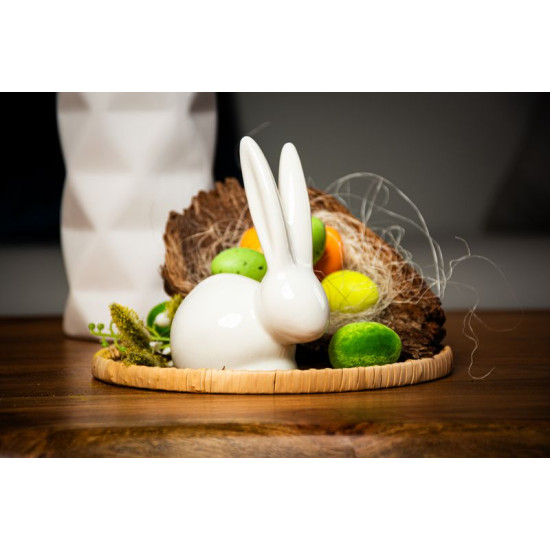 Decoration MagicHome, Rabbit with long ears, easter, white, porcelain, 10,1x6,5x13,1 cm