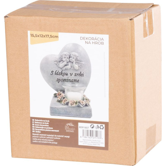 MagicHome dekorācija, Sirds ar eņģeļiem, polirezīns, kapam, 15,5x12x17,5 cm