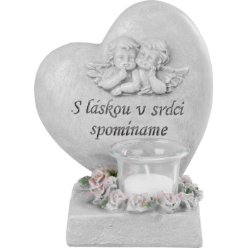 MagicHome decoration, Heart with angels, polyresin, for the grave, 15.5x12x17.5 cm