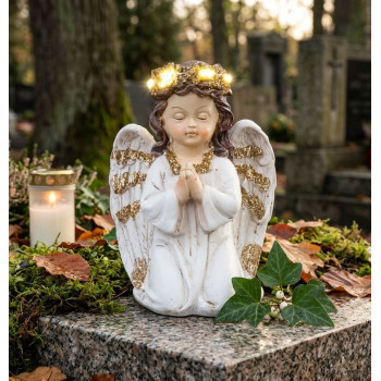 MagicHome dekorācija, Praying Angel, LED, polirezīns, kapam, 11,5x7,5x15,5 cm