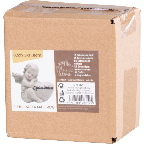 Украшение MagicHome, Ангел с сердцем, полирезина, на могилу, 8,5x7,5x11,8 см