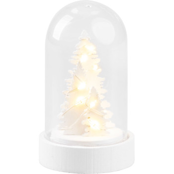 MagicHome Christmas decoration, white tree in a dome, LED, warm white, interior, 5.5x9 cm