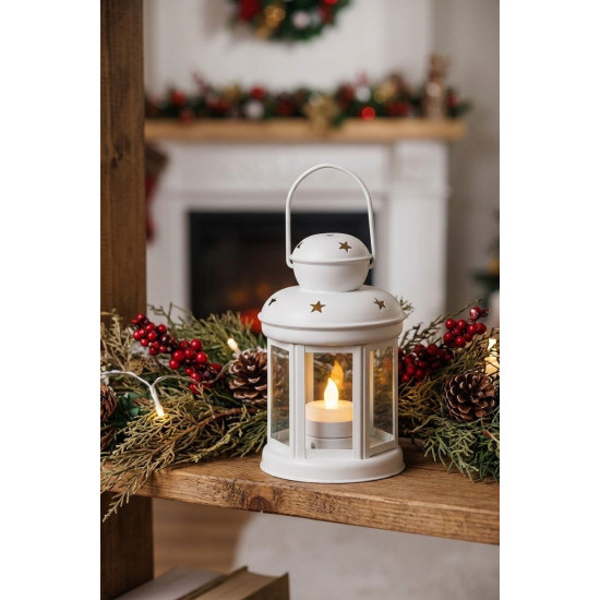 MagicHome Christmas lantern, white, with LED candle, warm white, 10x15/20 cm