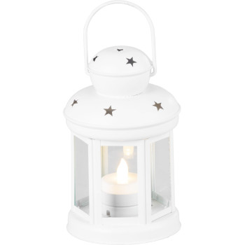 MagicHome Christmas lantern, white, with LED candle, warm white, 10x15/20 cm