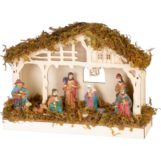 MagicHome Ziemassvētku rotājums, Kristus dzimšanas aina, 5x LED silti balts, 3xAA, iekšpuse, 26,3x7,3x19,2 cm