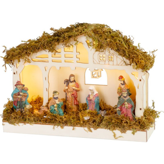 MagicHome Ziemassvētku rotājums, Kristus dzimšanas aina, 5x LED silti balts, 3xAA, iekšpuse, 26,3x7,3x19,2 cm