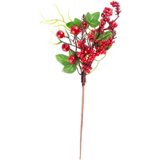 Рождественская ветка MagicHome с ягодами и листьями, красная, 32 см