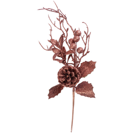 Рождественская ветка MagicHome с ягодами и шишкой, золото, 30 см